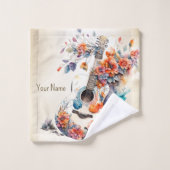 カラフルフラワーギター楽器エレガント バスタオルセット (ウォッシュタオル)