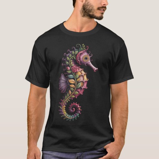 カラフルフラワータツノオトシゴ Tシャツ (正面)