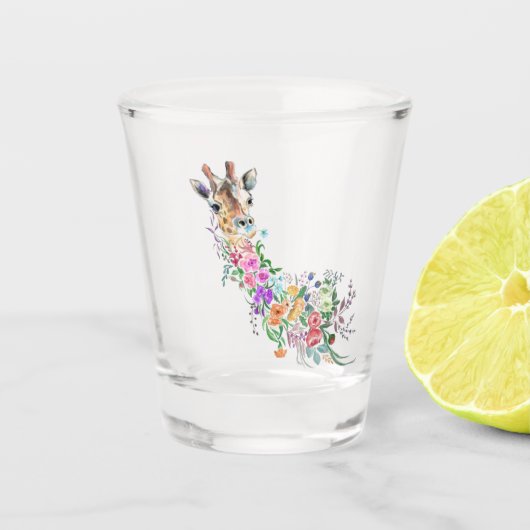カラフルフラワーブーケキリン – スケッチモダン ショットグラス (正面)