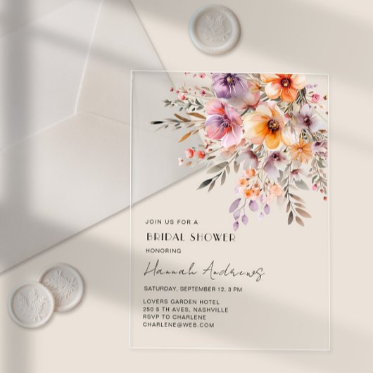 カラフルフラワーブーケブライダルシャワー アクリル招待状