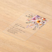 カラフルフラワーブーケブライダルシャワー アクリル招待状 (レイダウン)