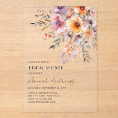 カラフルフラワーブーケブライダルシャワー アクリル招待状 (正面)