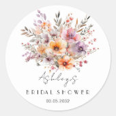 カラフルフラワーブーケブライダルシャワー ラウンドシール (正面)