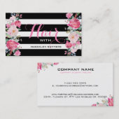 カラフルフラワーブーケブラック&ホワイトストライプ 名刺 (正面/裏面)