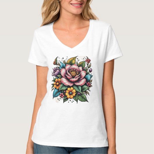 カラフルフラワーブーケ Tシャツ (正面)