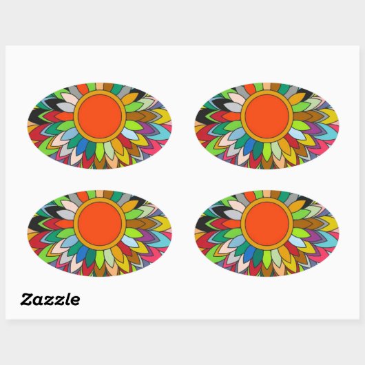 カラフルフラワーマンダラヤエイデザイン 楕円形シール (シート)