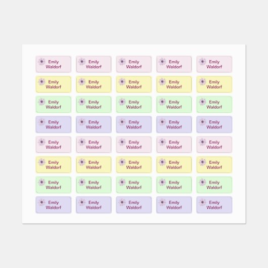 カラフルフラワー子供用名前ラベル 学校用品用 ラベル (シート)
