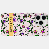 カラフルフラワー、ピンク背景、イエロー Case-Mate iPhoneケース (裏面 (横))