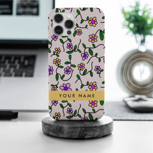 カラフルフラワー、ピンク背景、イエロー iPhone 15 PRO MAXケース