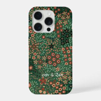 カラフルフラワー 和風アート 緑と赤 iPhone 15 PROケース