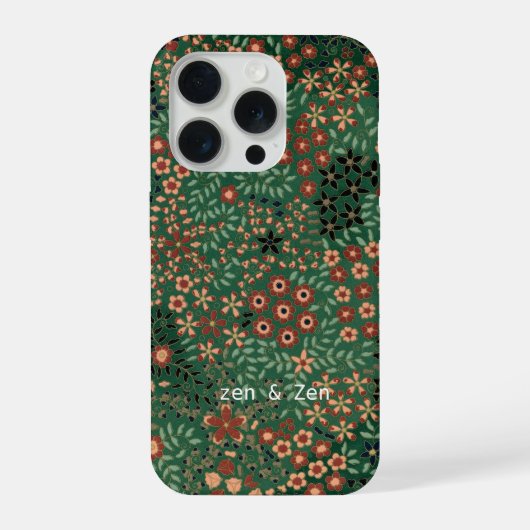 カラフルフラワー 和風アート 緑と赤 iPhoneケース (裏面)