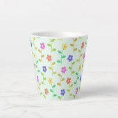 カラフルフラワー、花柄、グリーン、ボホ カフェラテマグ (正面)