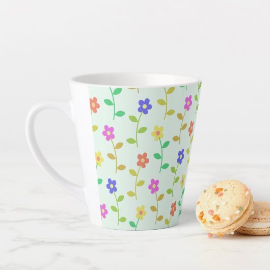 カラフルフラワー、花柄、グリーン、ボホ カフェラテマグ (インサイチュ)