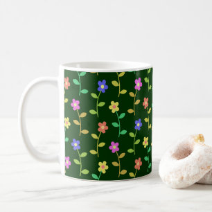 カラフルフラワー、花柄、グリーン、ボホ コーヒーマグカップ