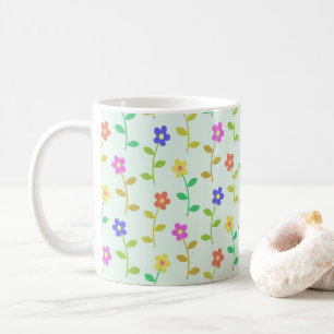 カラフルフラワー、花柄、グリーン、ボホ コーヒーマグカップ