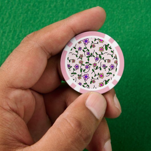 カラフルフラワー、花柄、グリーン、ボホ ポーカーチップ (手)