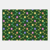 カラフルフラワー、花柄、グリーン、ボホ ラッピングペーパーシート (正面)
