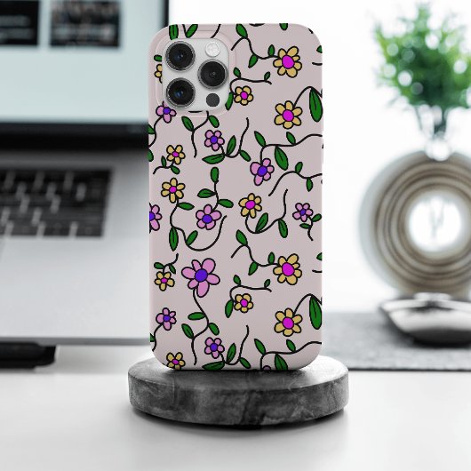 カラフルフラワー、花柄、グリーン、ボホ Case-Mate iPhoneケース