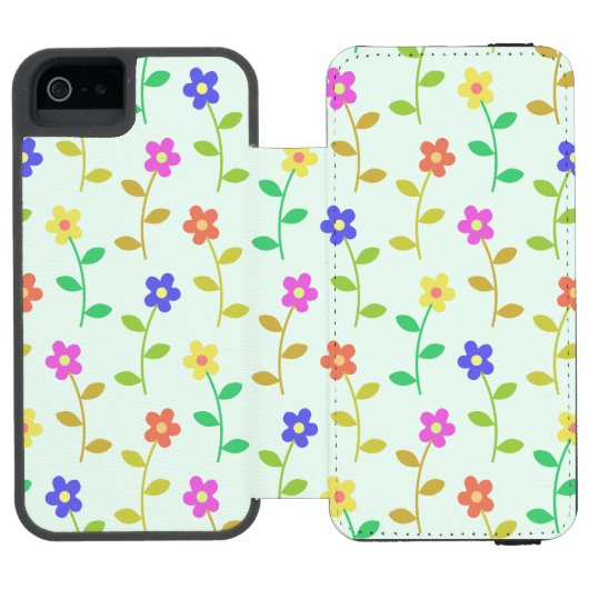カラフルフラワー、花柄、グリーン、ボホ INCIPIO iPhoneウォレットケース (フォリオ Open)