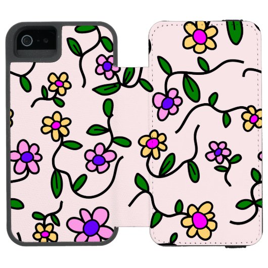 カラフルフラワー、花柄、グリーン、ボホ INCIPIO iPhoneウォレットケース (フォリオ Open)