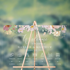 カラフルフラワー、野の花、結婚式のタイムライン アクリルサイン