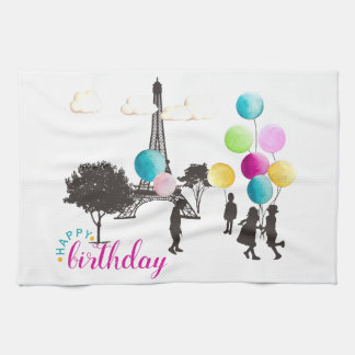 カラフルフランスのマカロン遊誕生日 キッチンタオル