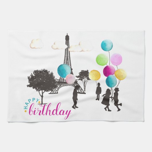 カラフルフランスのマカロン遊誕生日 キッチンタオル (横)