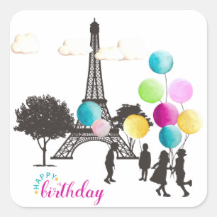 カラフルフランスのマカロン遊誕生日 スクエアシール