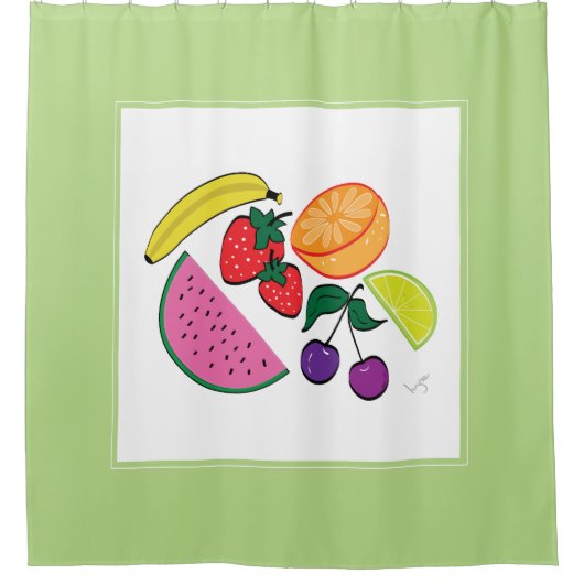 カラフルフルーツ夏、おもしろいカッコいい、 シャワーカーテン (正面)