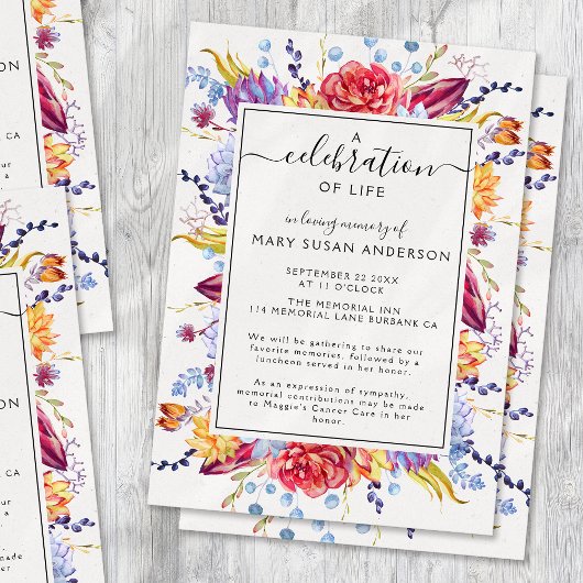 カラフルフローラお祝い 招待状