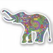 カラフルフローラかわいい象イラストレーション シール (正面)