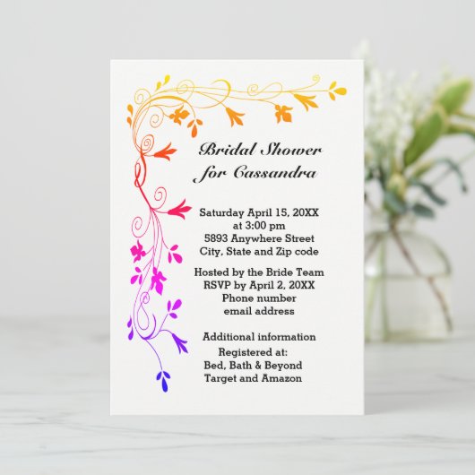 カラフルフローラつる植物とフォトブライダルシャワー 招待状 (スタンド正面)