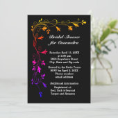 カラフルフローラつる植物ブライダルシャワーブラックBKGD 招待状 (スタンド正面)