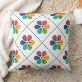 カラフルフローラとダイヤモンドパターン クッション (ブランケット)