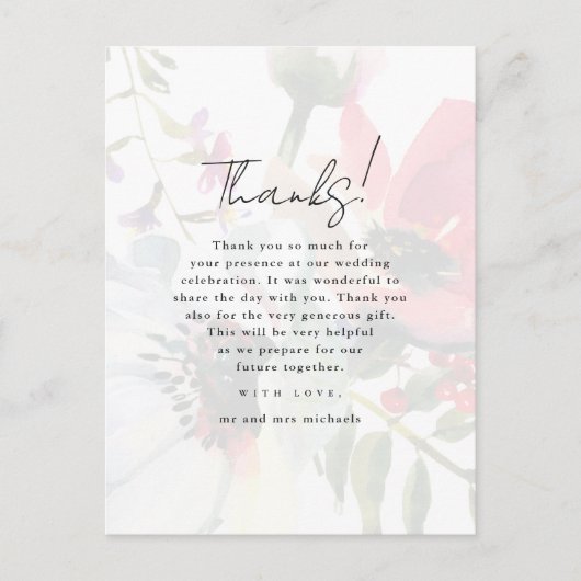 カラフルフローラの結婚写真ありがとう ポストカード (正面)