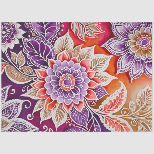 カラフルフローラろうけつ染めアートティッシュペーパー 薄葉紙 (正面)