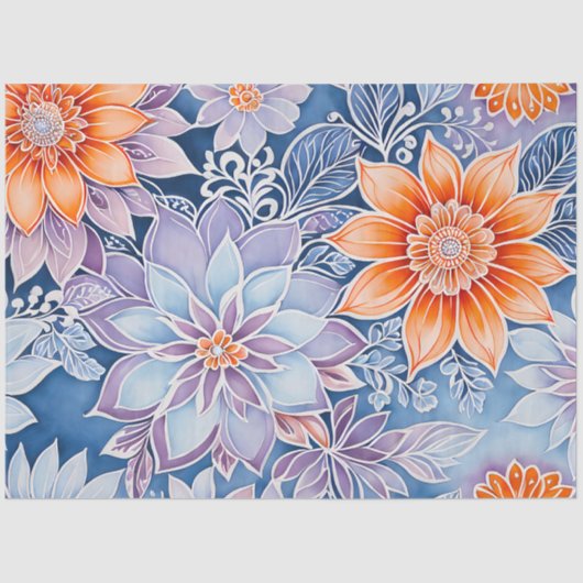 カラフルフローラろうけつ染めアートティッシュペーパー 薄葉紙 (正面)