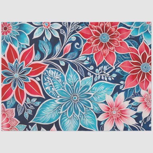 カラフルフローラろうけつ染めアートティッシュペーパー 薄葉紙 (正面)