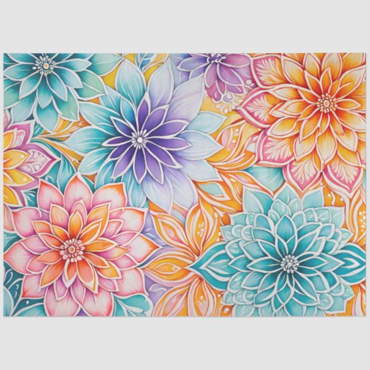 カラフルフローラろうけつ染めアートティッシュペーパー 薄葉紙 (正面)