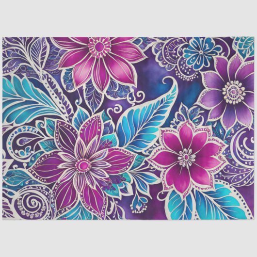 カラフルフローラろうけつ染めアートティッシュペーパー 薄葉紙 (正面)