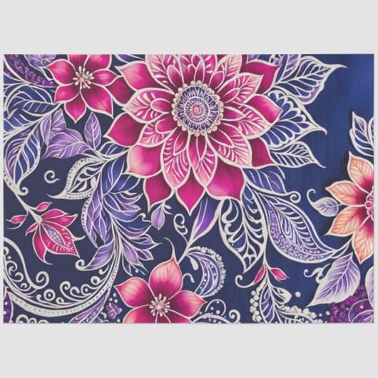 カラフルフローラろうけつ染めアートティッシュペーパー 薄葉紙 (正面)