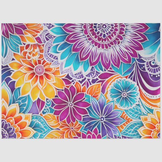 カラフルフローラろうけつ染めアートティッシュペーパー 薄葉紙 (正面)