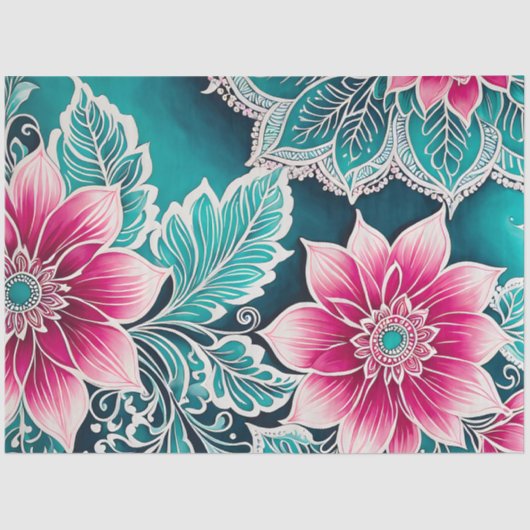 カラフルフローラろうけつ染めアートティッシュペーパー 薄葉紙 (正面)