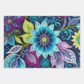 カラフルフローラろうけつ染めアートラッピング紙シート ラッピングペーパーシート (正面3)