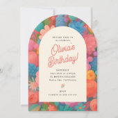 カラフルフローラアーチ誕生日招待状 招待状 (正面)