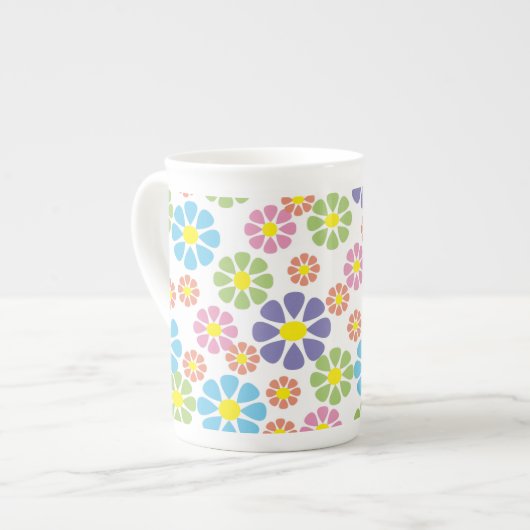 カラフルフローラアートのパターン ボーンチャイナマグカップ (正面左)