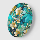 カラフルフローラインクアートウォールクロック ラージ壁時計 (傾斜)