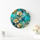 カラフルフローラインクアートウォールクロック ラージ壁時計 (ホーム)