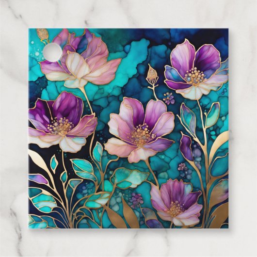 カラフルフローラインクアートギフトラベル フェイバータグ (正面)