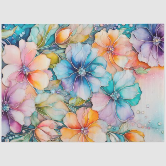 カラフルフローラインクアートティッシュペーパー 薄葉紙 (正面)